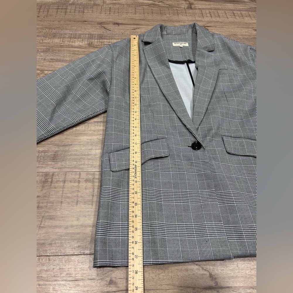 Free People Gray black plaid houndstooth Checkered Blazer oversized baggy preppy - Picture 6 of 8